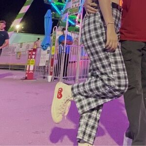 Empyre Black &White Plaid Straight Leg Pants with stretchy waistband on the back